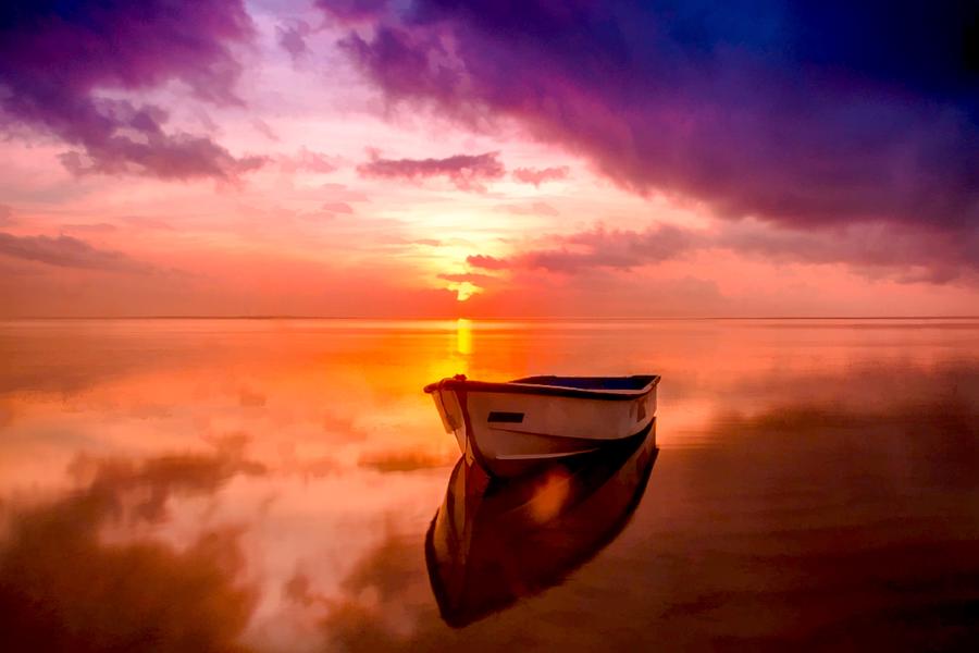 Boat At Sunset Digital Art by Steven Parker
