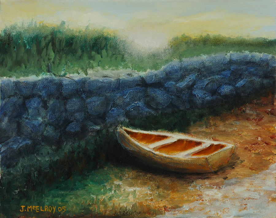 Fish Painting - Boat by the Breakwall by Jerry McElroy