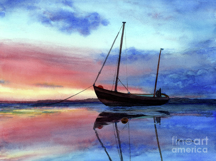 Sunset Painting - Boat by The Sea by Hailey E Herrera