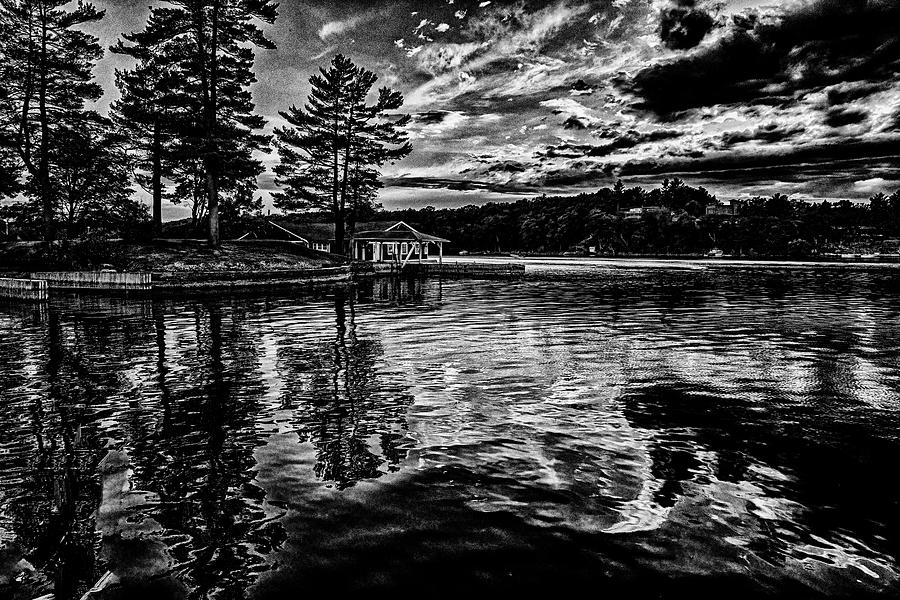 Boat House On The River In Black And White Photograph by Tom Singleton