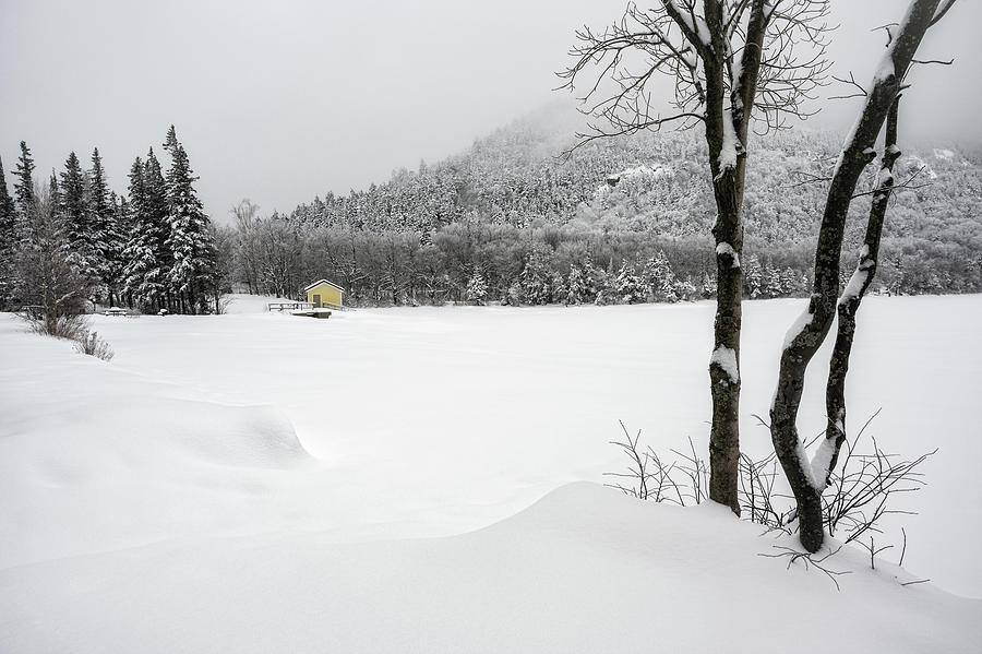 Boat House,Winter Echo Lake NH Photograph by Michael Hubley