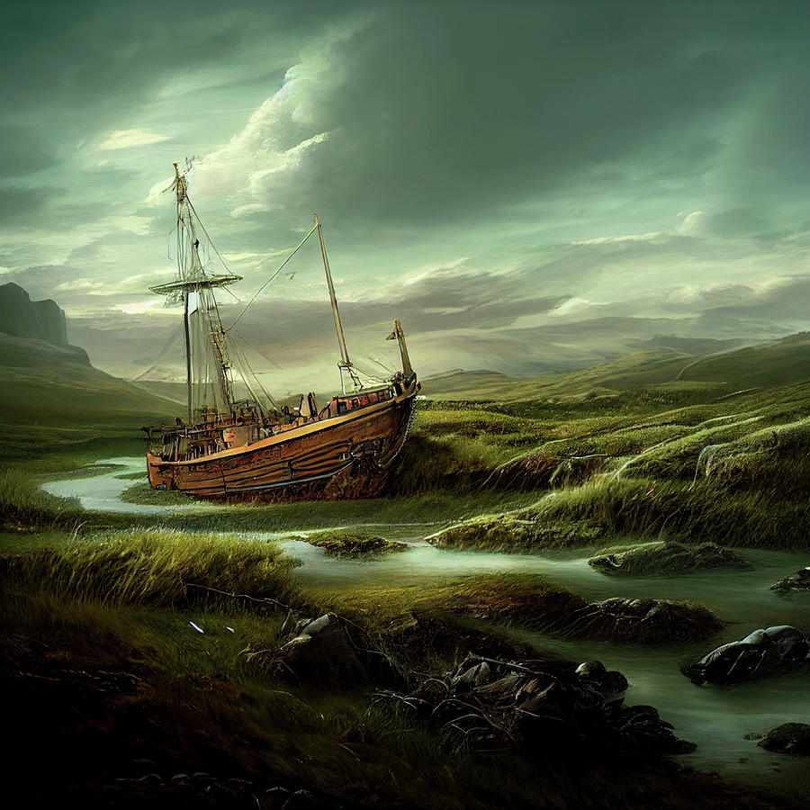 Boat in a dried up River Digital Art by Billy Bateman
