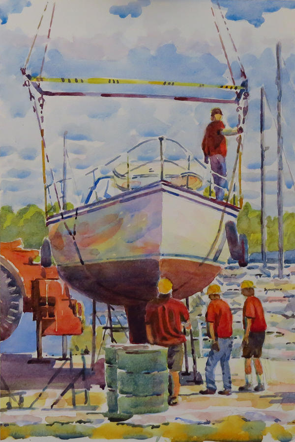 Boat in Lifting Straps Painting by David Gilmore