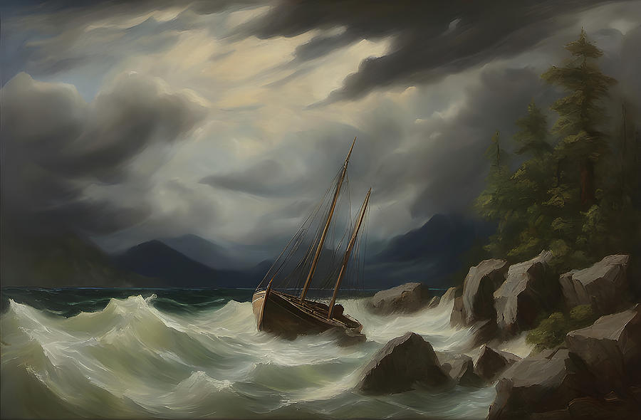 Boat In Stormy Sea Digital Art By Any Style Art Fine Art America   Boat In Stormy Sea Any Style Art 