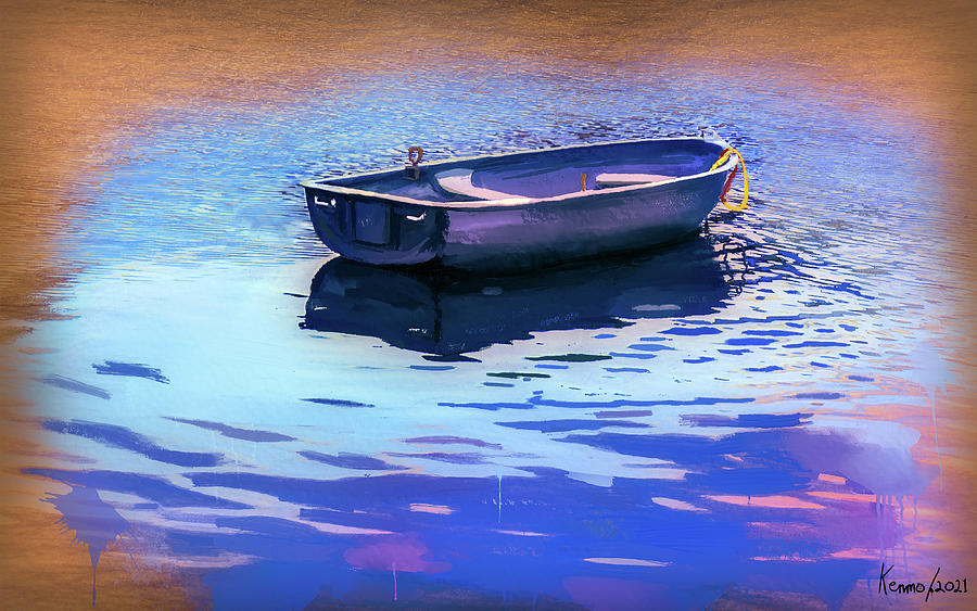 Boat in the Water Late in the Day Digital Art by Ken Morris