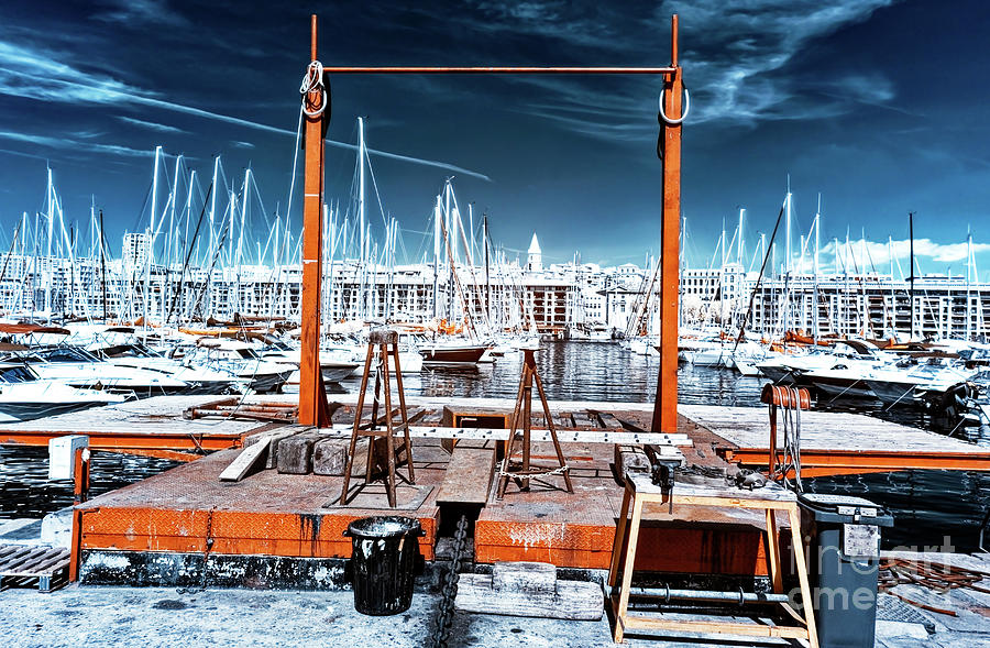 Boat Lift Infrared at the Vieux Port Marseille Photograph by John Rizzuto