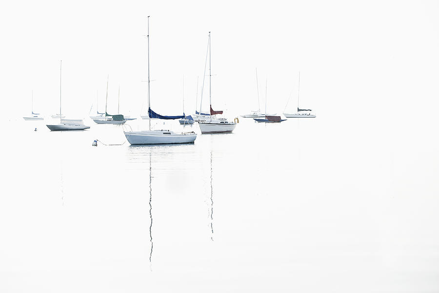 Boat masts reflecting in water Photograph by Chris Clor