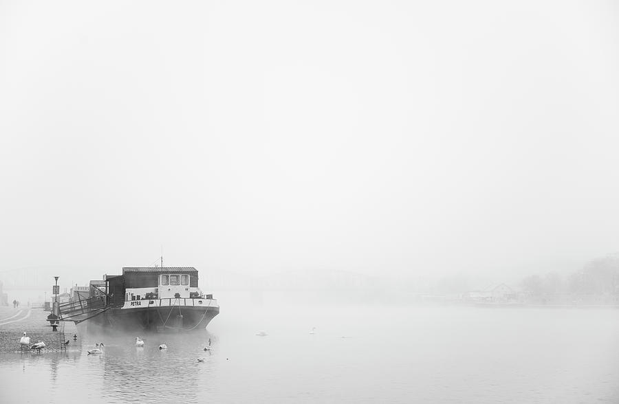 Boat on a foggy river in Prague  Photograph by Martin Vorel Minimalist Photography