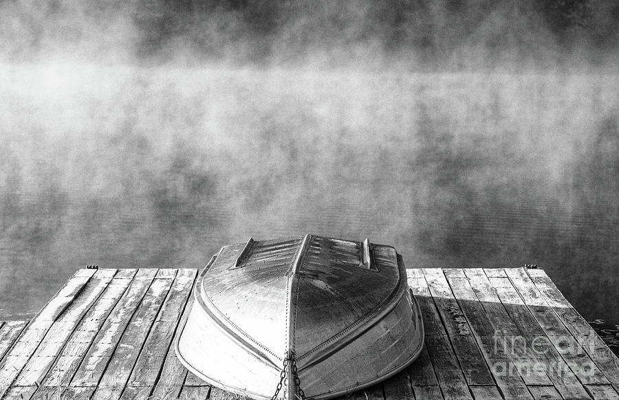 Boat On Dock Black And White Digital Art