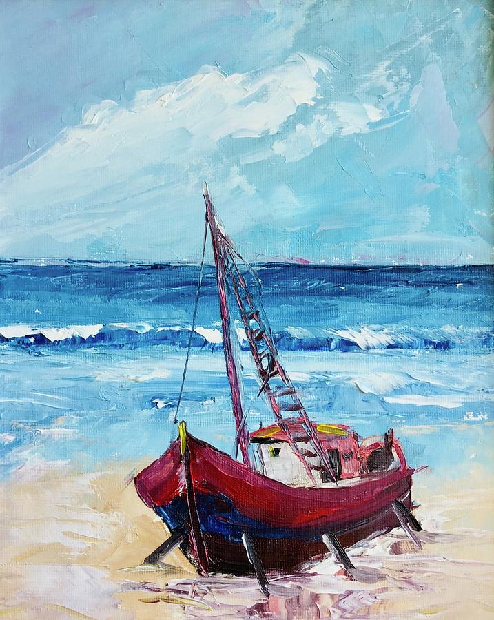 Boat on the beach Painting by Lana Sylber