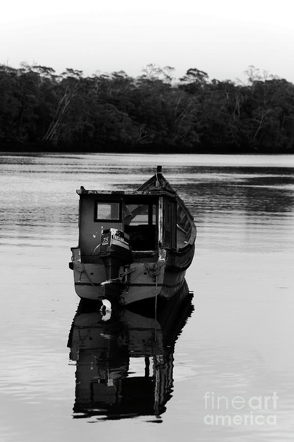 Boat on the River Tuira black and white Panama Photograph by James
