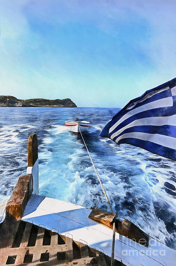 Greek Painting - Boat on the way to Blue Cave by George Atsametakis