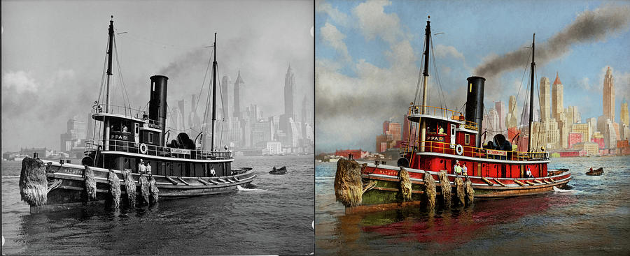 Boat Photograph - Boat - Tugboat - The Watuppa 1935 - Side by Side by Mike Savad