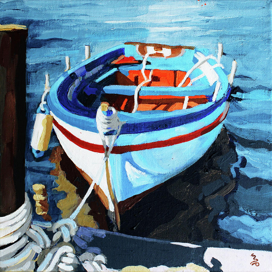 Boat with Red Stripe Painting by Melinda Patrick