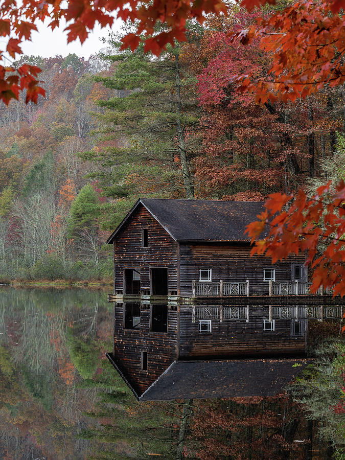 Boathouse in Autumn Photograph by Donnie Whitaker