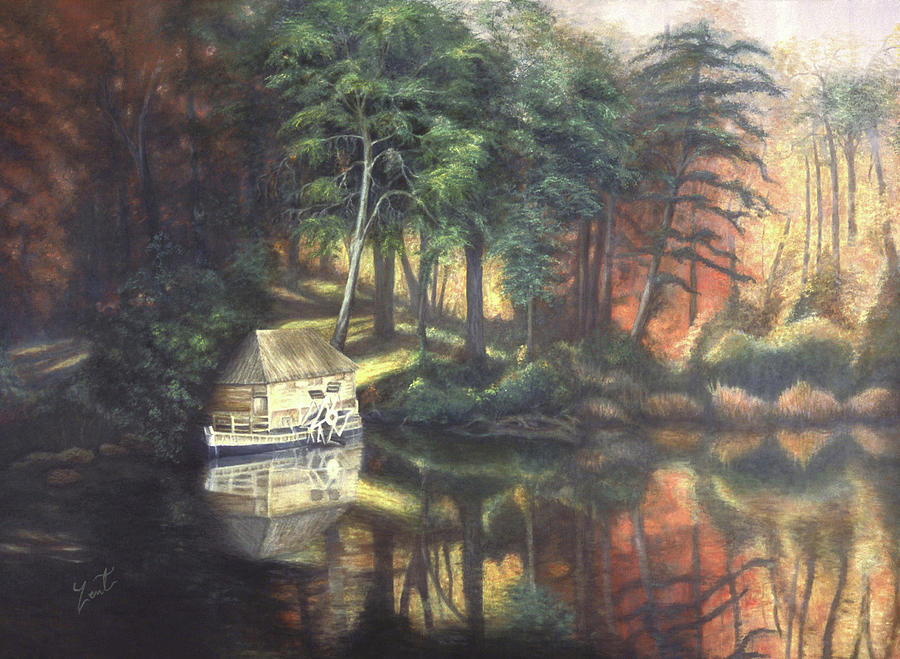 Boathouse In Paradise Gardens Painting by June Pauline Zent