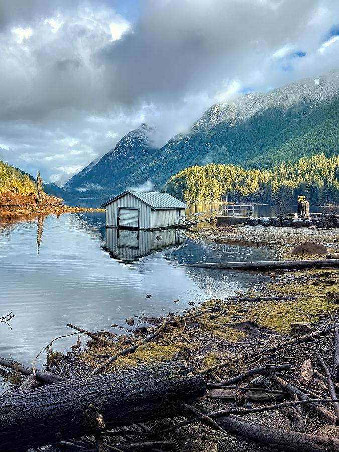 Boathouse Reflections - Buntzen Lake, British Columbia Photograph by Ian McAdie