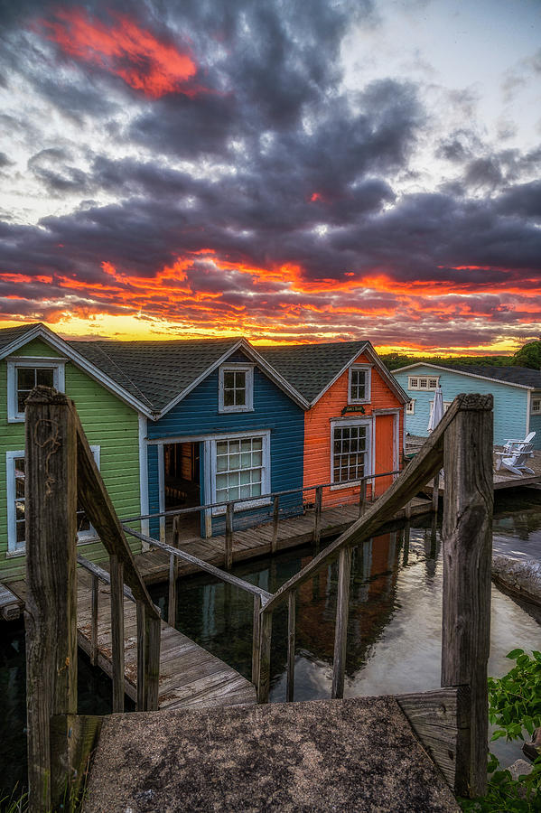 Boathouses At Sunset Photograph by Mark Papke
