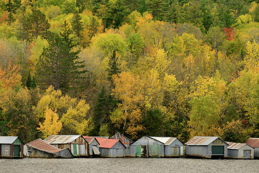 Boathouses with Fall Color Photograph by Donald Tredinnick Boathouses with Fall Color Photograph by Donald Tredinnick