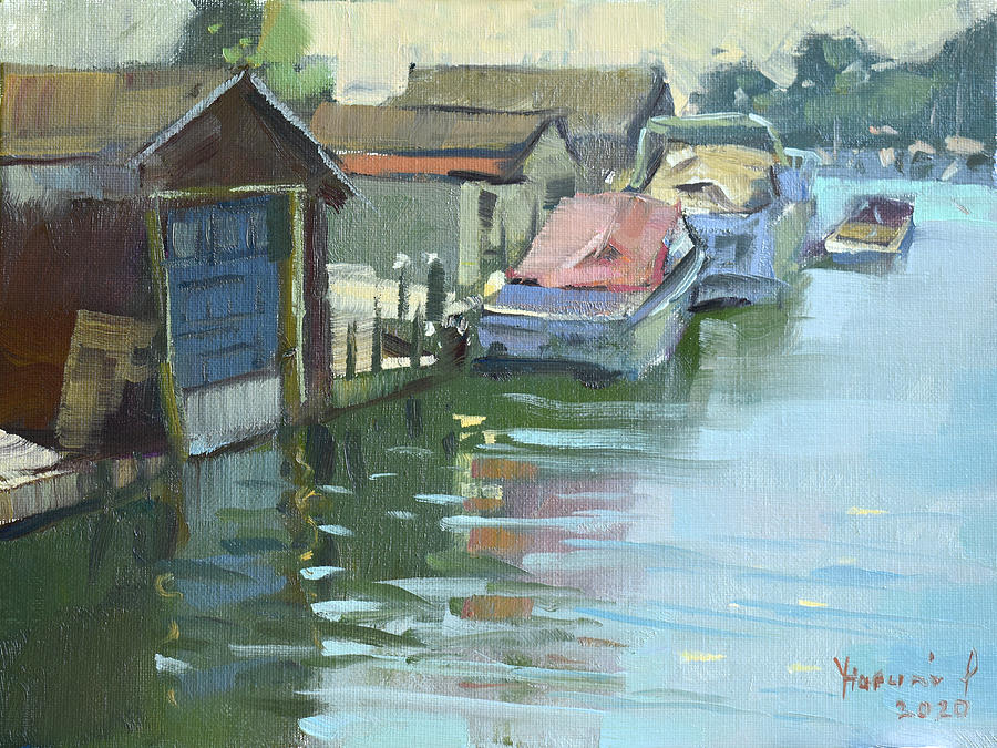 Boathouses Painting - Boathouses by Ylli Haruni Boathouses Painting - Boathouses by Ylli Haruni