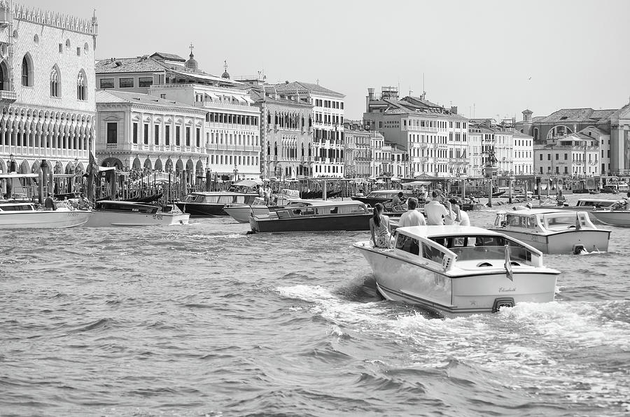 Boating Life off Piazza San Marco Venice Italy Black and White Photograph by Shawn OBrien