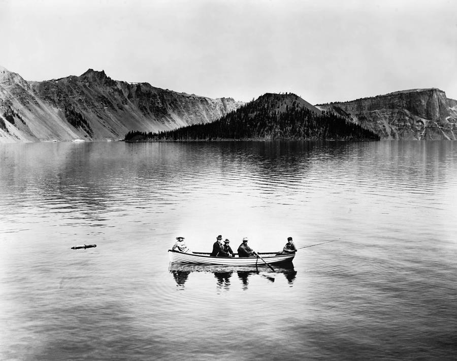 Boating On Crater Lake - Crater Lake National Park - 1912 Photograph by War Is Hell Store