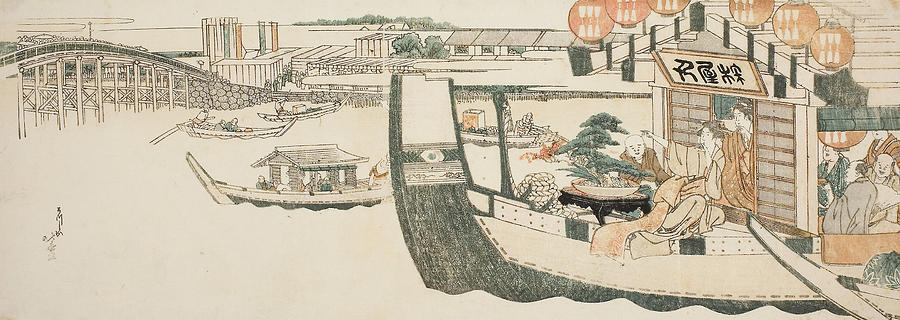 Boating Parties on the Sumida River Relief by Katsushika Hokusai