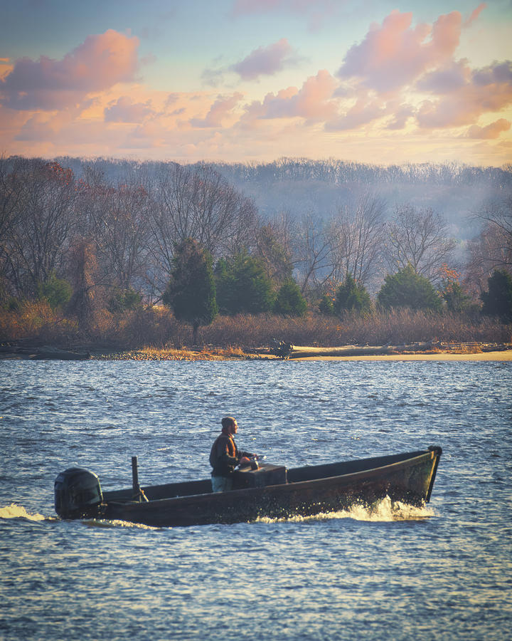 Boatman on Connecticut River in late Autumn Photograph by Mark Roger Bailey