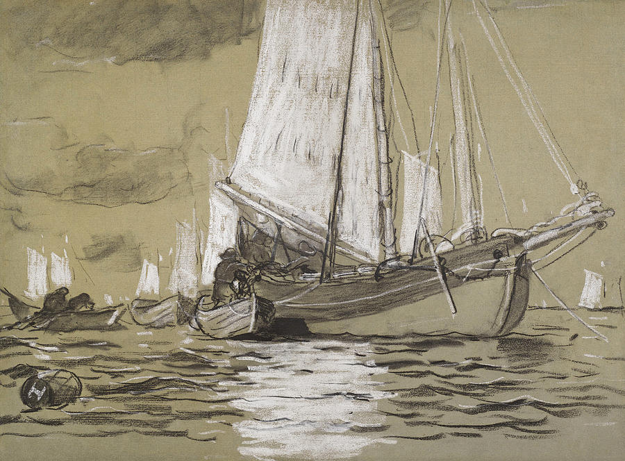 Boats Alongside a Schooner, Fishing Pinky Drawing by Winslow Homer