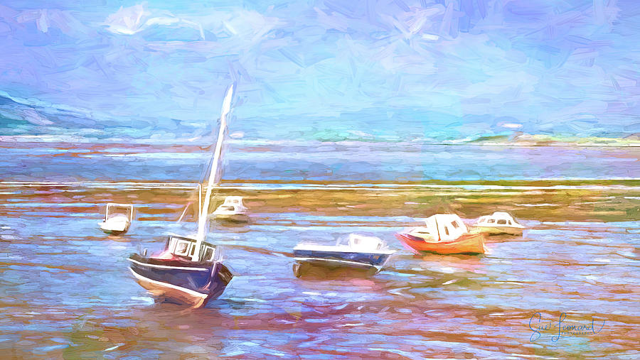 Boats at low tide with painterly effect Photograph by Sue Leonard