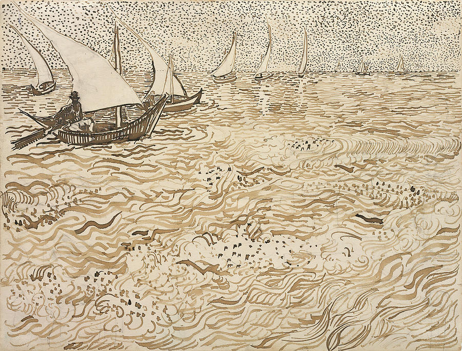 Boats At Saintes-maries Drawing