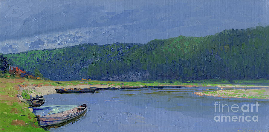 Boats At The Chusovaya River. Kyn. Urals Painting