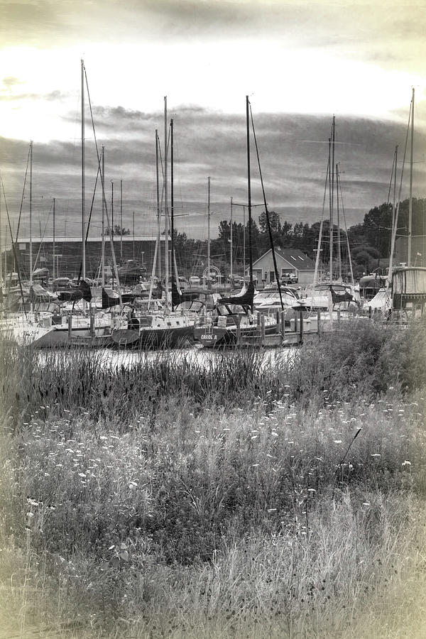 Boats at the Harbor at Sunset in Vintage Sepia Photograph by Debra and Dave Vanderlaan