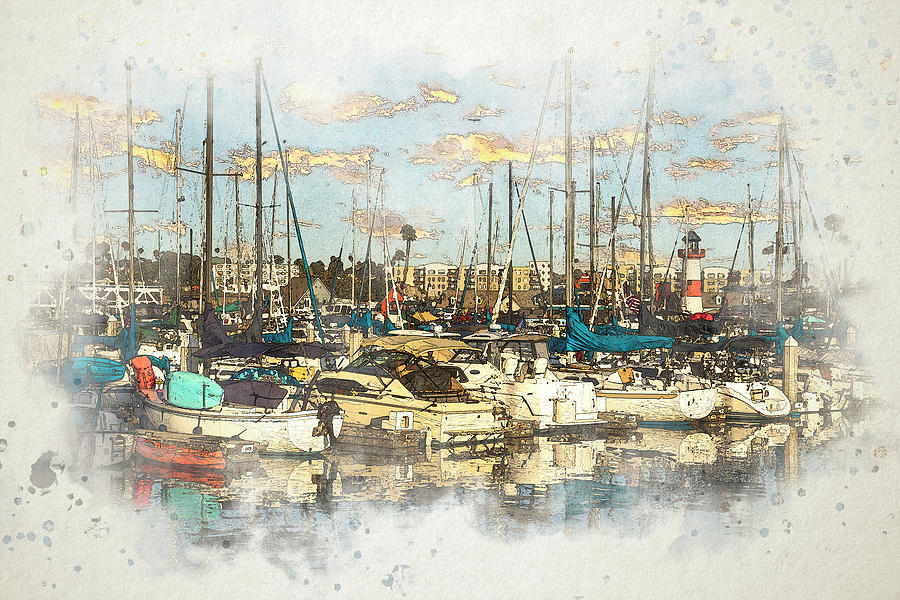 Boats at the Marina Sketch Digital Art by Alison Frank