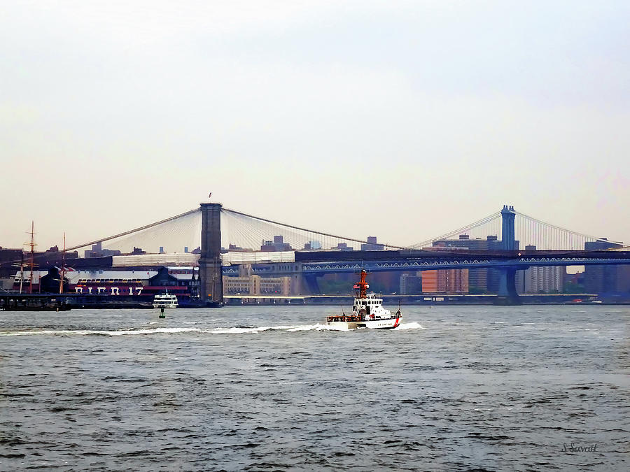 Boats - Coast Guard Cutter Near Brooklyn Bridge Photograph by Susan Savad