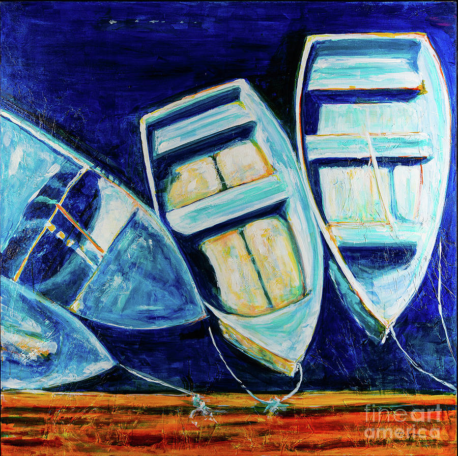 Boats - Colorful Abstract Contemporary Acrylic Painting Digital Art by Sambel Pedes