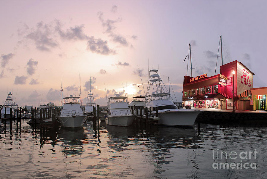 Boats Docked At Sunset Mixed Media by Sandi OReilly