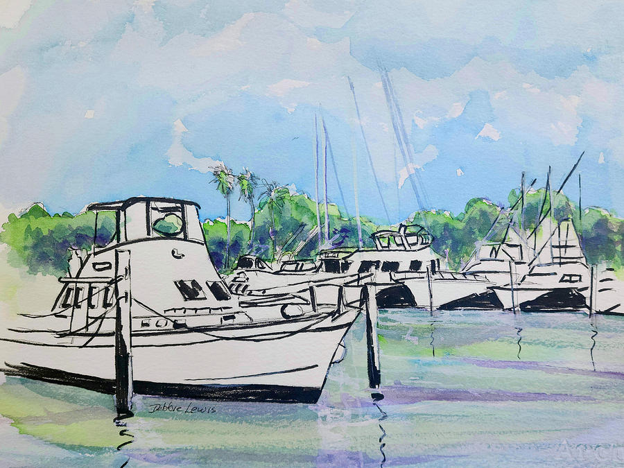 Boats in Black and White Painting by Debbie Lewis