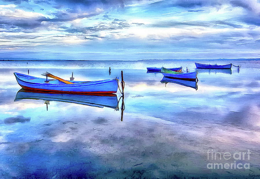 Boats in Calm Water Digital Art by Yorgos Daskalakis