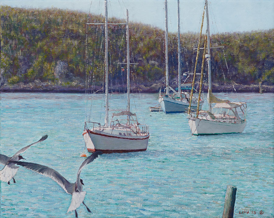 Boats in Little Harbour Painting by Ritchie Eyma