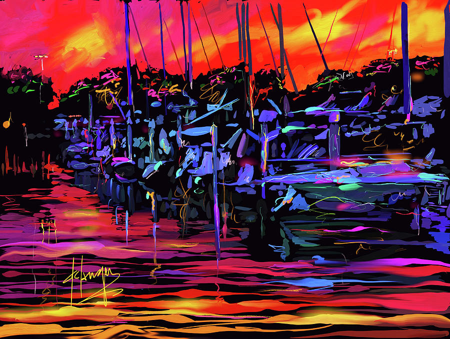 Boats In San Diego Harbor Painting