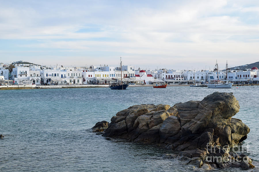 Boats in the harbor at Mykonos Town, Mykonos, Greece in the Cycl Photograph by William Kuta