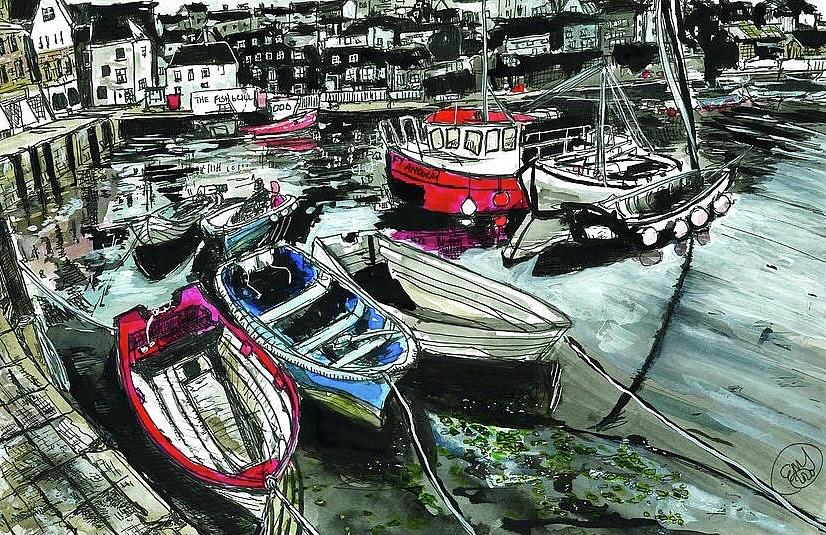 Boats in the Harbor Painting by Eileen Backman