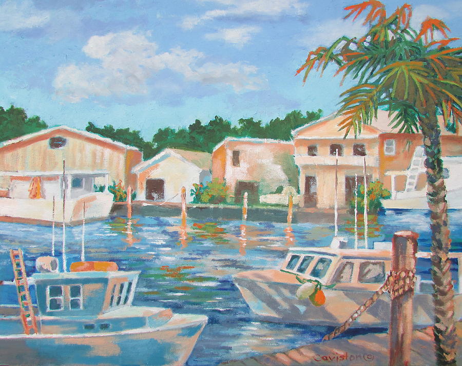 Boats Tarpon Springs Harbor Painting by Tony Caviston