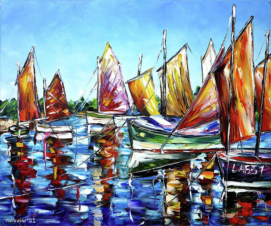 Boats In The Port Of Brittany Painting by Mirek Kuzniar