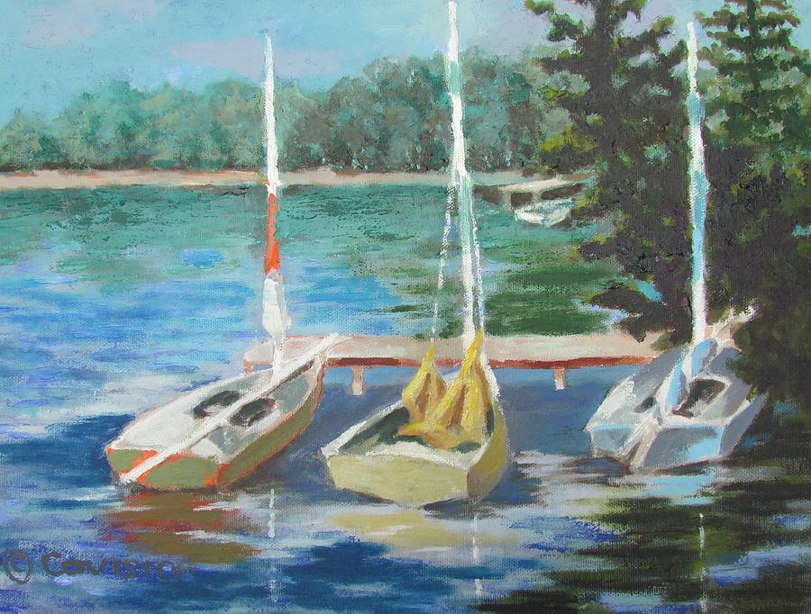  Sunfish Boats at Eagles Mere Painting by Tony Caviston