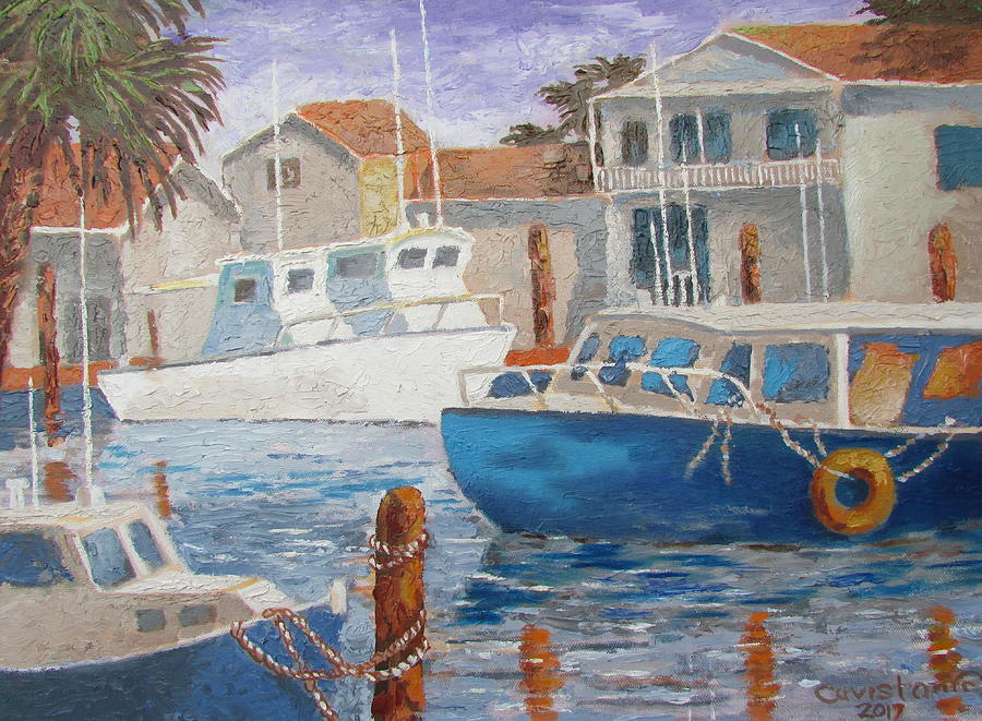 Boats of Tarpon Springs III Painting by Tony Caviston