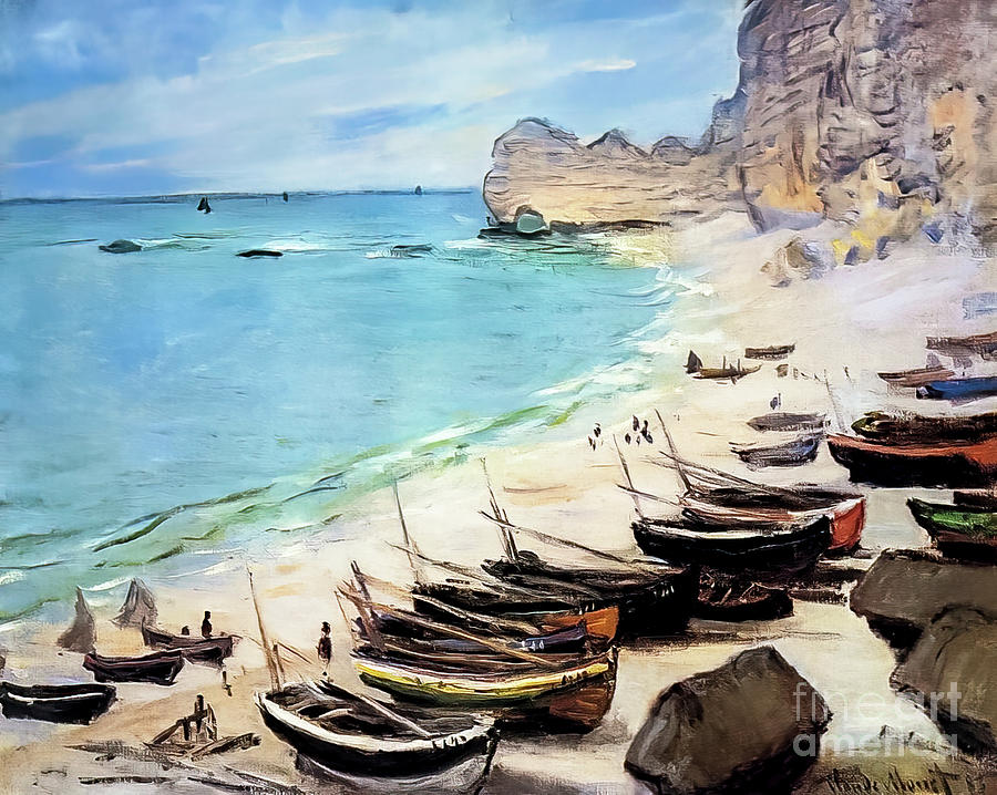 Boats on a Beach at Etretat by Claude Monet 1883 Painting by Claude Monet