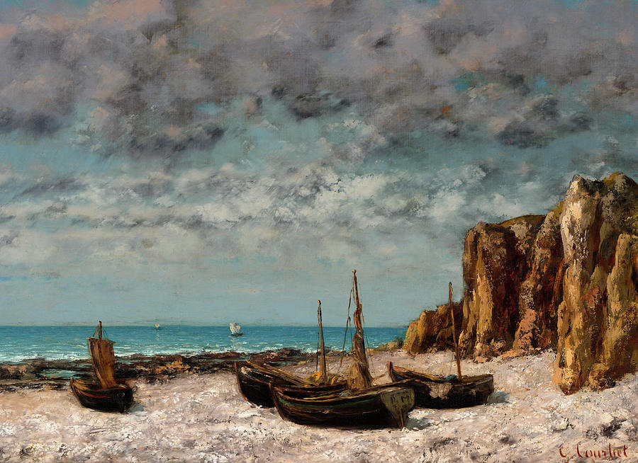 Boats on a Beach, Etretat, 1872-1875 Painting by Gustave Courbet - Fine ...