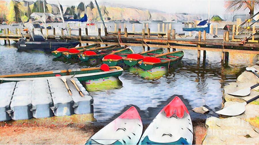 Boats On Lake Windermere Mixed Media